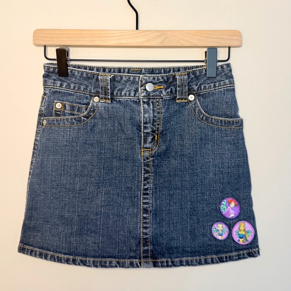 VTG 90s W.I.T.C.H Denim Mini Skirt Patchwork Y2K Disney Store SZ 8 KIDS XS W